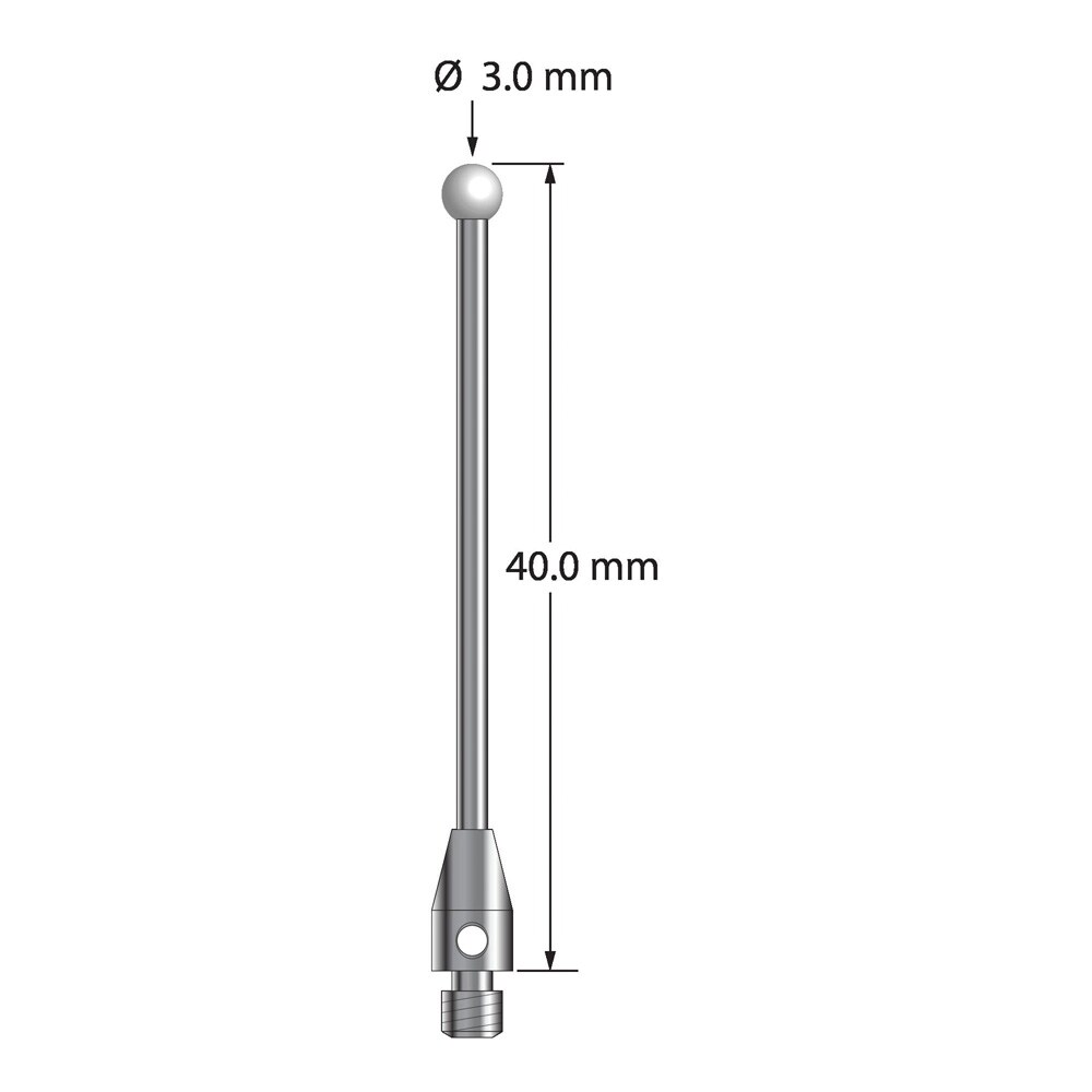 TM3-3040-DS1-5-Z M3 3 mm Zirconia tipped, Cylinder Stylus, L
